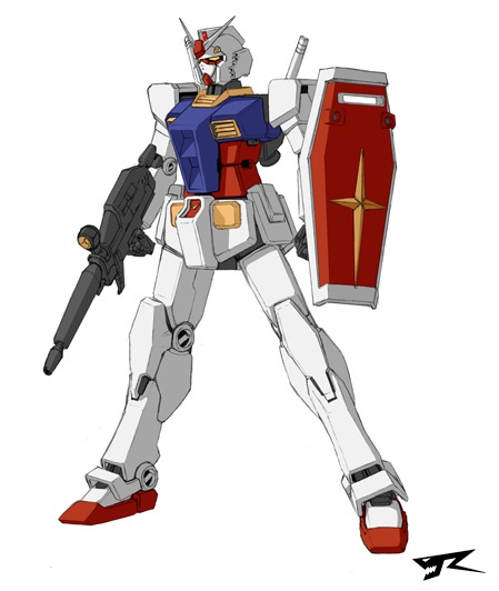 2009 beam_rifle beam_saber beam_weapon energy_gun english_commentary front_skirt_armor gun gundam holding holding_gun holding_shield holding_weapon humanoid_robot mecha mobile_suit_gundam robot rx-78-2 shield simple_background skirt standing v-fin watermark weapon weapon_on_back white_background