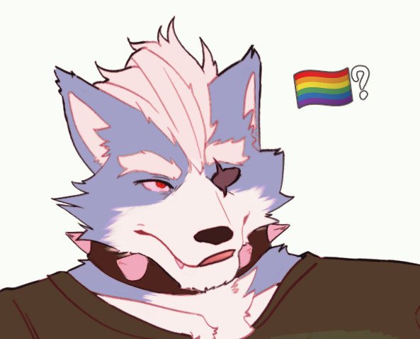 2023 anthro bedroom_eyes big_ears black_nose broad_shoulders canid canine canis clothed clothed_anthro clothed_male clothing collar eye_patch eyewear facial_scar fangs flag fur grey_body grey_ears grey_fur hair koko2unite lgbt_pride looking_away looking_up male mammal multicolored_body multicolored_ears multicolored_fur narrowed_eyes nintendo one_eye_half-closed overbite overbite_fang pink_tongue portrait pride_colors question_mark rainbow_flag rainbow_pride_colors rainbow_pride_flag rainbow_symbol red_eyes scar seductive sharp_teeth shirt short_hair simple_background solo spiked_collar spikes star_fox teeth tongue tongue_out toony topwear white_background white_body white_ears white_fur white_hair wolf wolf_o'donnell