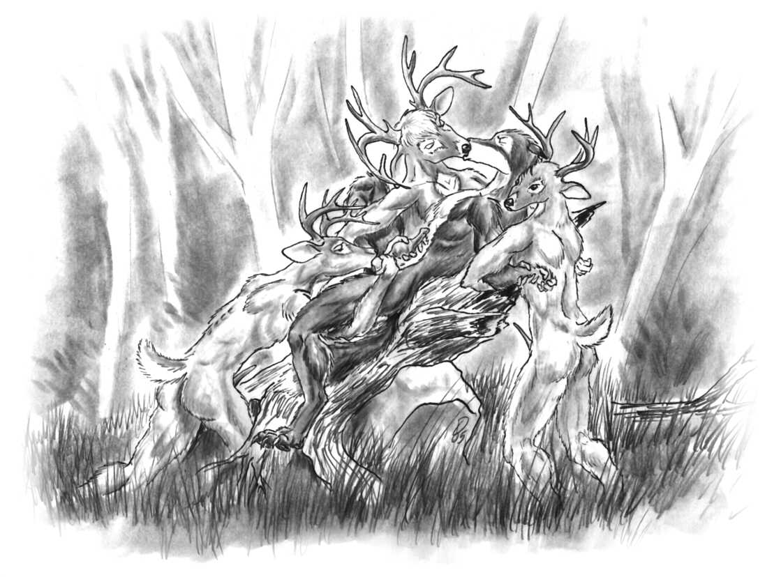 against_natural_surface against_surface against_tree anthro anthro_on_anthro anthro_penetrated anthro_penetrating anthro_penetrating_anthro athletic athletic_anthro athletic_male butt canid canine canis darkwolfie deer fellatio forced forced_kiss gang_rape gangbang genitals group group_sex hand_on_penis handjob holding_arms kiss_on_lips kissing male male/male male_penetrated male_penetrating male_penetrating_male male_rape male_raping_male mammal monochrome muscular new_world_deer oral oral_penetration penetration penile penis plant predator/prey prey_dom_predator_sub questionable_consent rape restrained sex tree white-tailed_deer wolf