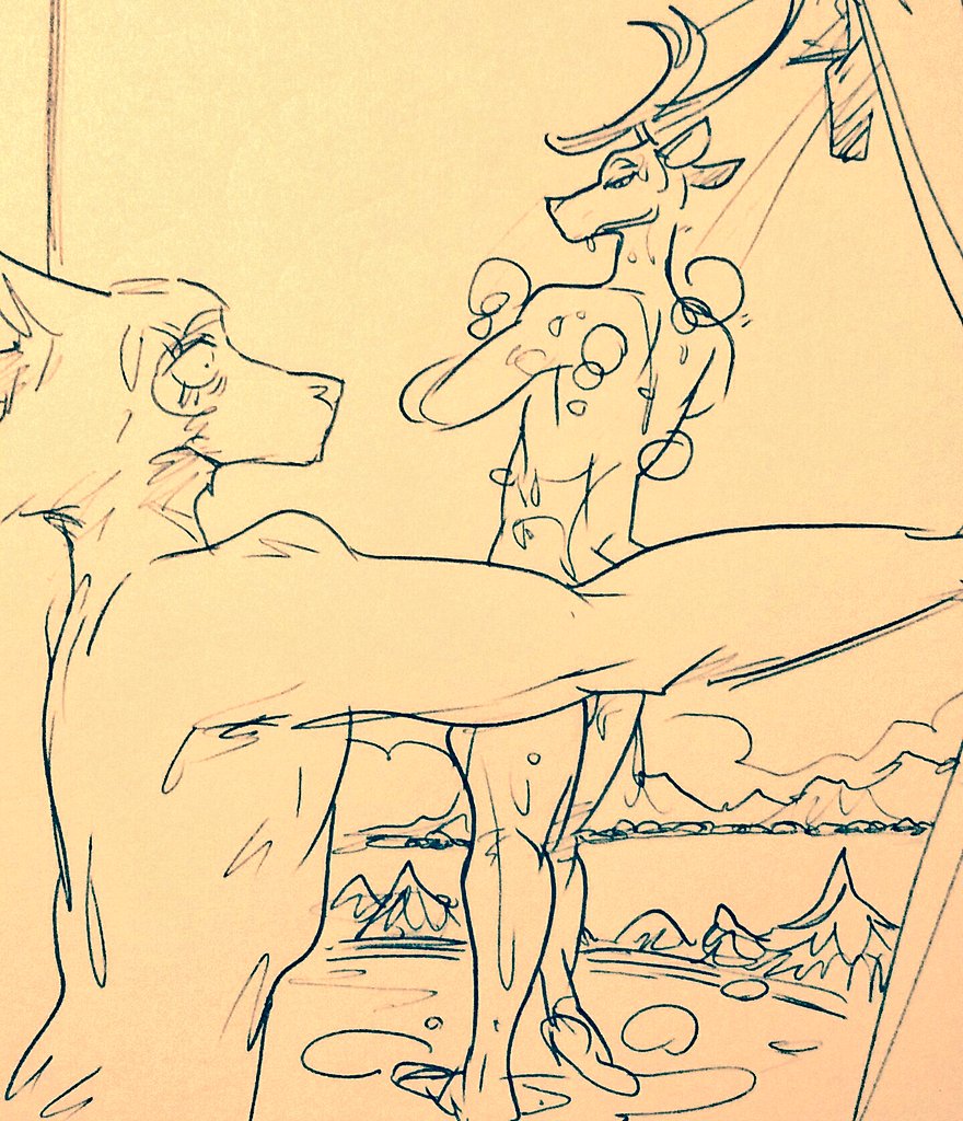 anthro bathing beastars canid canine canis deer duo glass half-closed_eyes legoshi_(beastars) looking_at_another looking_at_partner looking_back louis_(beastars) male male/male mammal narrowed_eyes nude shower showering showering_together soap surprised_expression wet window wolf wuffinarts