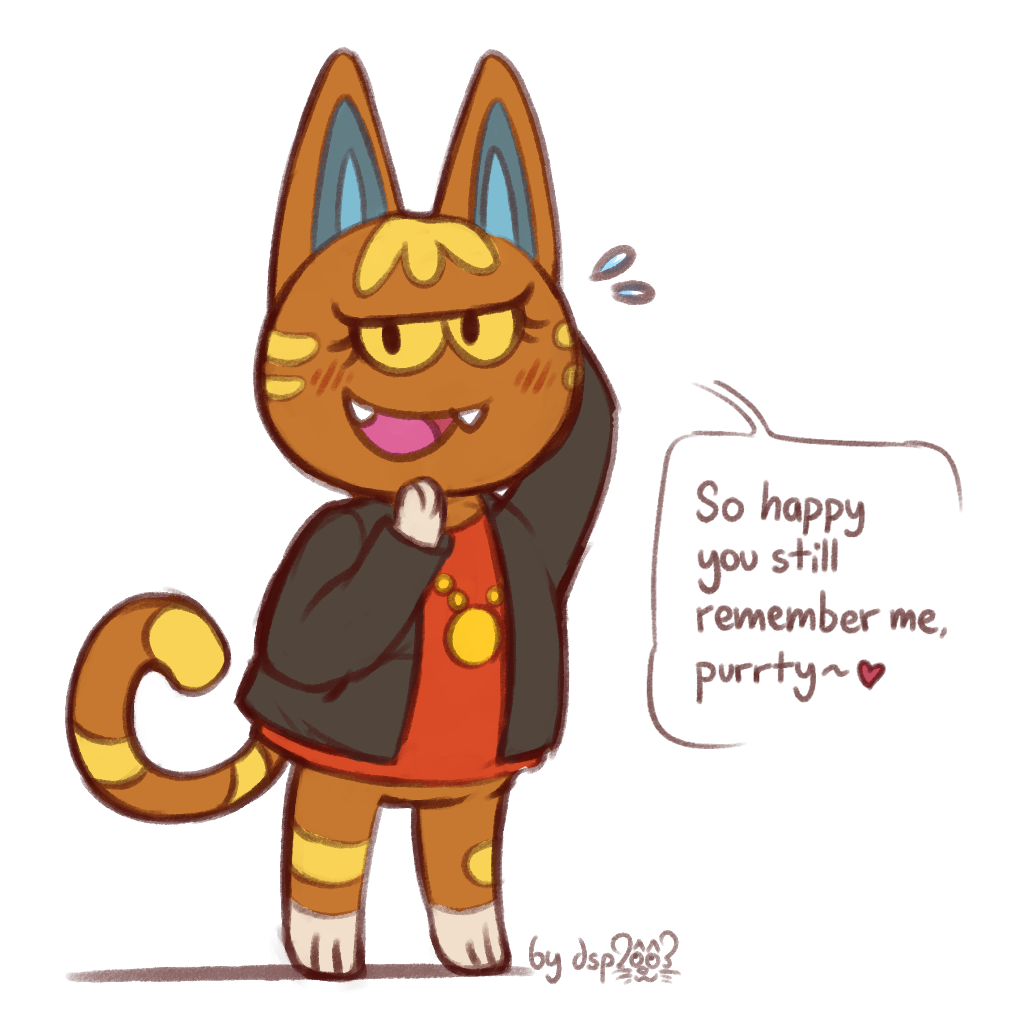 1:1 2023 animal_crossing anthro blush dsp2003 english_text felid feline female katt_(animal_crossing) looking_at_viewer mammal nintendo open_mouth open_smile shy signature simple_background smile solo speech_bubble text white_background