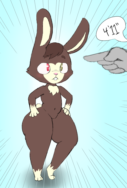 after_transformation anthro buckteeth gesture hands_on_hips kralex kralex_(artist) lagomorph leporid male mammal nude pointing rabbit speech_bubble teeth text thick_thighs undnift