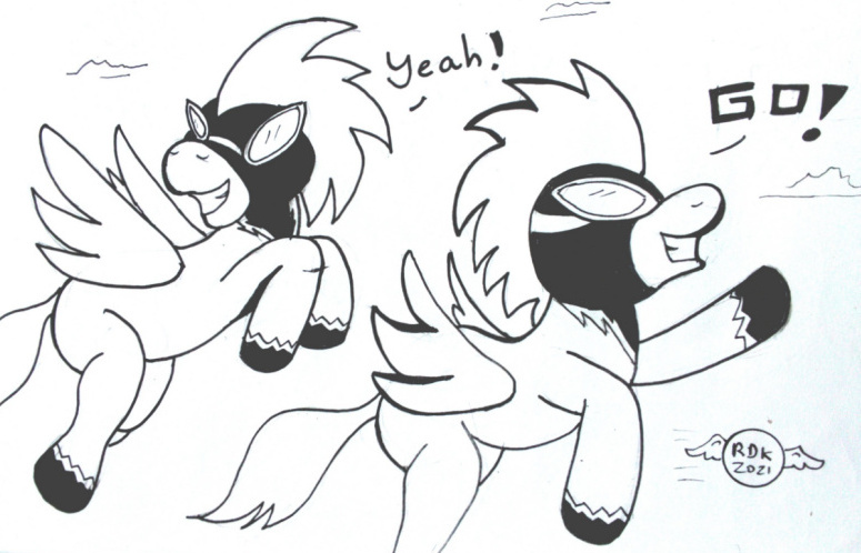 clothing dialogue duo equid equine eyewear feral flying friendship_is_magic goggles hasbro horse male mammal moby monochrome my_little_pony pegasus pony reddragonkan shadowbolts_(mlp) traditional_media_(artwork) uniform wings