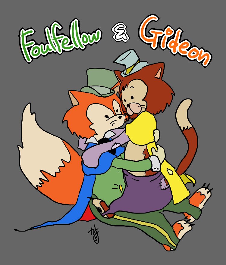 "honest"_john_foulfellow button_eyes canid canine clothing domestic_cat embrace fdkvrghmgd felid feline felis fox gideon_(pinocchio) hat headgear headwear hug male male/male mammal midriff pinocchio sitting_in_lap tail top_hat whiskers