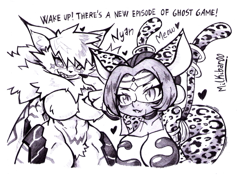 &lt;3 2022 accessory animal_humanoid anthro armlet armor asian_mythology ass_up back_tuft bandai_namco beastmon bedroom_eyes big_breasts big_tuft black_and_white blush body_armor bracelet breasts cat_humanoid chest_tuft circlet claws cleavage clothed clothing cross_pupils dialogue digimon digimon_(species) digimon_ghost_game duo east_asian_mythology english_text featureless_breasts felid felid_humanoid feline feline_humanoid female fur furgonomics hair humanoid japanese_mythology jewelry leaning leaning_forward leopard_spots long_hair looking_at_viewer mammal mammal_humanoid mane markings meicrackmon_vicious_mode midriff milkibar00 monochrome mythology narrowed_eyes navel nekomata ring seductive sharp_teeth simple_background smile solo spots tail tail_accessory tail_jewelry tail_ring talking_to_viewer teeth text thick_thighs tuft veil white_background yokai