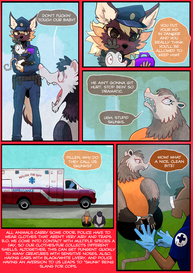 ambulance american_opossum angry anthro arm_scar arrested baby baby_bottle breasts brown_body brown_fur canid canine canis clothed clothing comic cuff_(restraint) dialogue domestic_dog english_text father_(lore) father_and_child_(lore) female fur german_shepherd grimart group handcuffed handcuffs herding_dog looking_at_another magazine male mammal marsupial metal_cuffs mother_(lore) mother_and_child_(lore) mother_and_son_(lore) moxy_(grimart) overweight overweight_anthro overweight_female overweight_male paramedic parent_(lore) parent_and_child_(lore) parent_and_son_(lore) pastoral_dog police_uniform restraints scar shirt sitting son_(lore) tank_top teeth text topwear uniform vehicle white_body white_fur yelling young