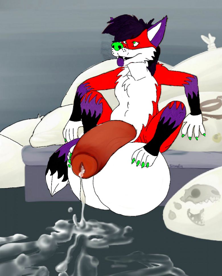 anthro bodily_fluids canid canine cock_vore cum cum_vore fox genital_fluids genitals majira_strawberry male mammal penile penis solo vore