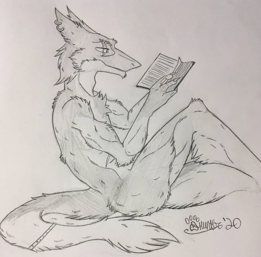 2020 anthro book chest_tuft ear_piercing ear_ring eye_scar facial_scar fur holding_book holding_object male marcushunter mouth_closed narrowed_eyes nude piercing reading reading_book ring_piercing scar seiji_(seiji_the_sergal) sergal side_view signature sitting smile solo tail tail_tuft tuft