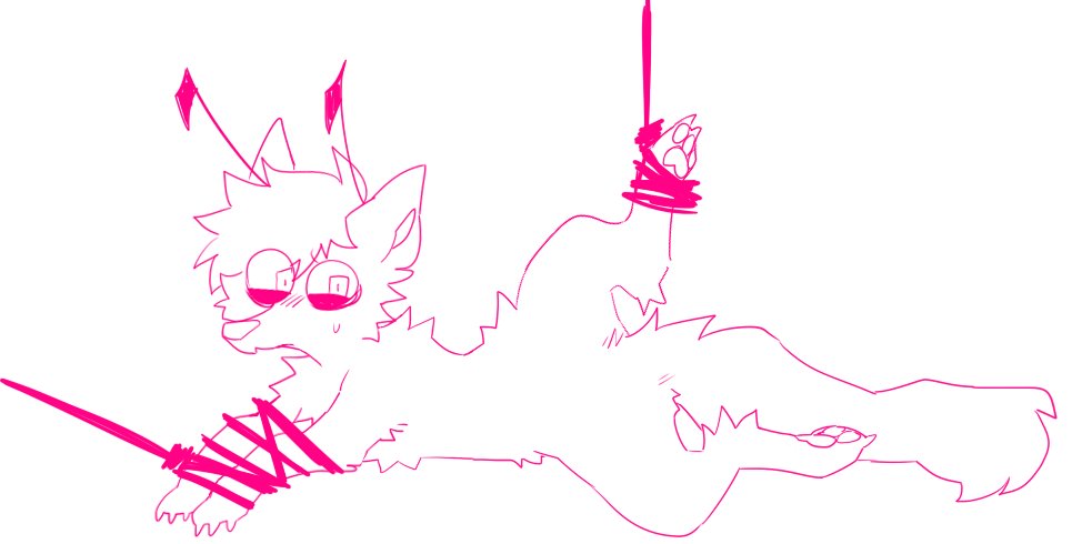 ambiguous_gender ankles_tied antennae_(anatomy) bound canid canine claws feral fluffy fur g4cruf0 hybrid mammal pawpads paws snout solo spread_legs spreading tail toe_claws wrists_tied