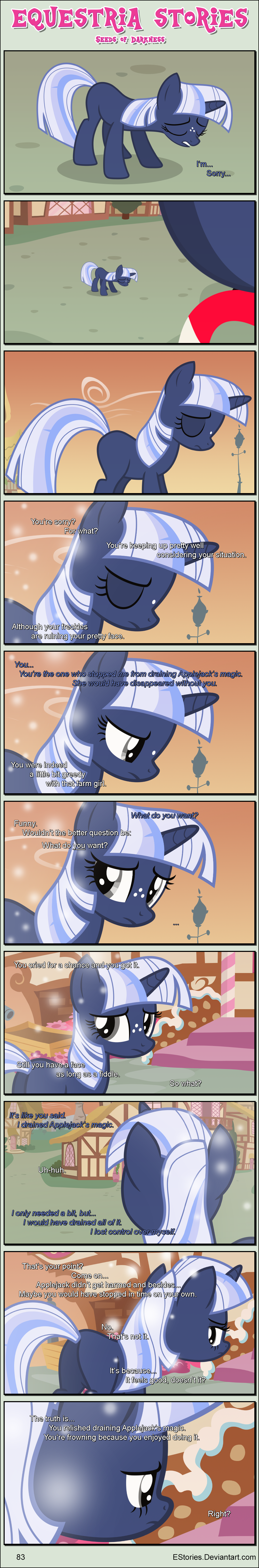 absurd_res bangs black_border border building dialogue ears_up equid equine estories eyes_closed female feral freckles friendship_is_magic frown glancing_back hasbro hi_res horn long_image mammal my_little_pony narrowed_eyes no_cutiemark off_screen_character outside ponyville silverlay_(estories) solo tall_image unicorn white_freckles