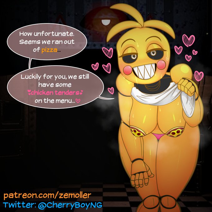 &lt;3 1:1 animatronic cherryboyng clothing dirty_talk female five_nights_at_freddy's five_nights_at_freddy's_2 machine panties pink_clothing pink_panties pink_underwear pizza_bikini robot scottgames solo text toy_chica_(fnaf) underwear url
