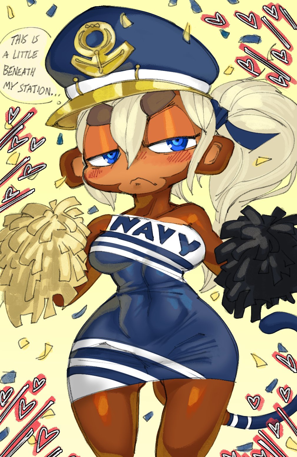 admiral_brickell anthro bloons_tower_defense blue_eyes cheerleader clothing female goatboydraws hair hi_res ninja_kiwi pom_poms ponytail solo tight_clothing uniform white_hair