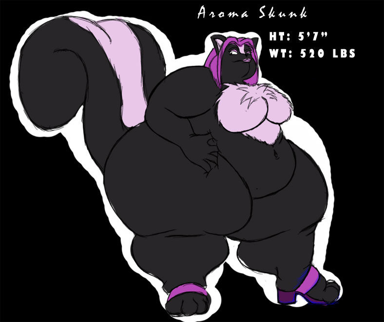 2006 anthro aroma_(kazecat) belly big_butt biped black_background black_body black_fur breasts butt clothing digital_media_(artwork) female footwear footwear_only fur hair height huge_butt huge_thighs kazecat mammal mephitid mostly_nude navel nude obese obese_anthro obese_female overweight overweight_anthro overweight_female pink_hair shoes shoes_only simple_background skunk tail text thick_thighs weights