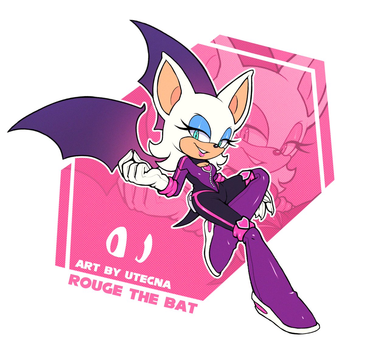 2023 anthro bat boots breasts cleavage clothed clothing english_text eyeshadow female footwear fur gloves green_eyes half-closed_eyes handwear leautecna lipstick makeup mammal narrowed_eyes rouge_the_bat sega simple_background smile solo sonic_the_hedgehog_(series) tan_body tan_skin text white_body white_fur wings