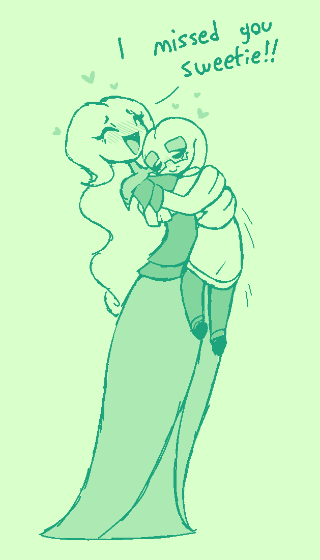 bella_(screwroot) blush blush_lines dialogue dill_(screwroot) duo elemental_creature elemental_humanoid embrace english_text female flora_fauna green_background happy hug humanoid male male/female plant plant_humanoid screwroot simple_background size_difference sketch text