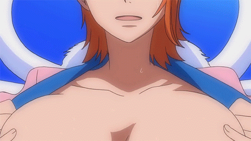 animated animated_gif anime_screencap bon_clay bouncing_breasts breasts large_breasts lowres nami_(one_piece) non-web_source one_piece sweat