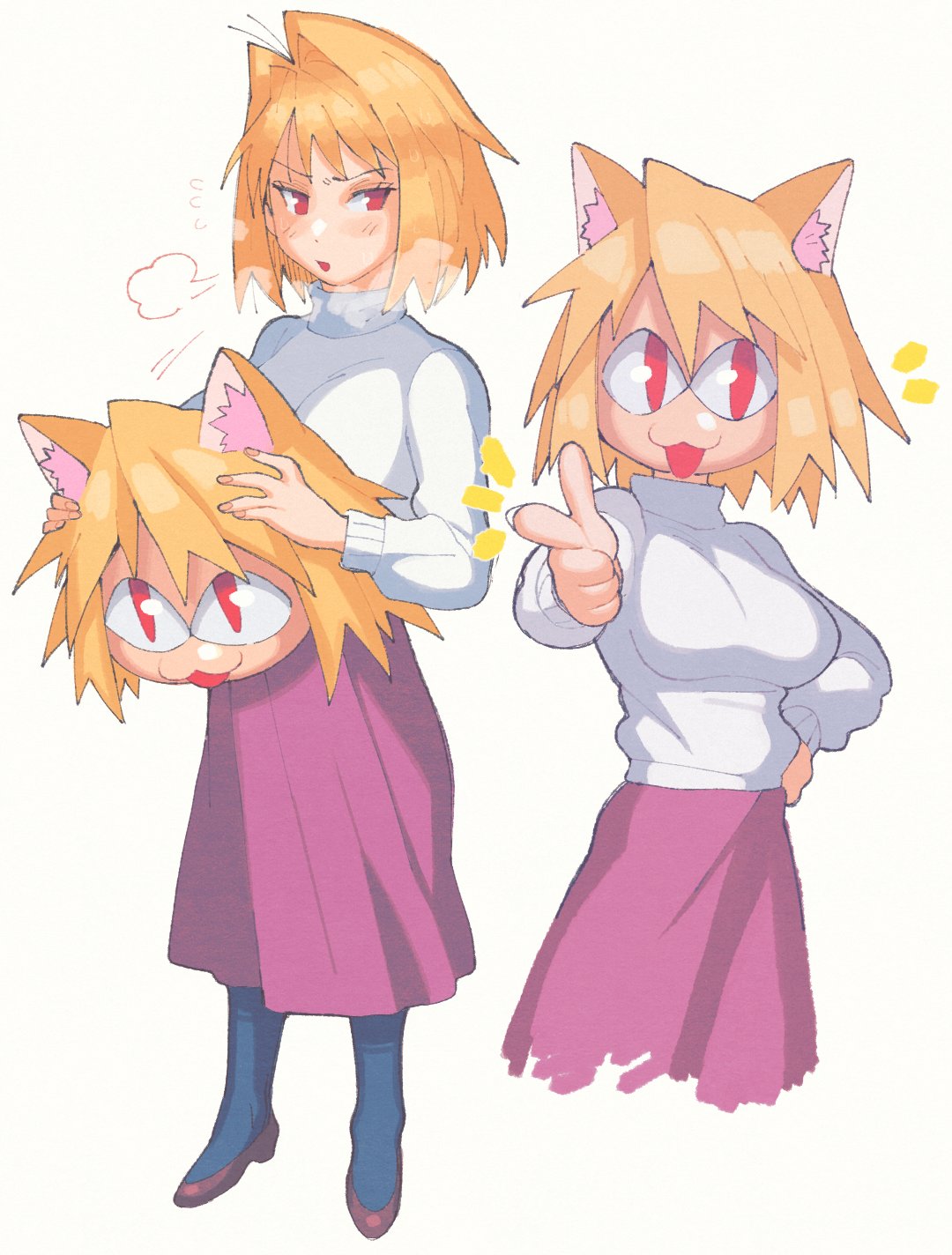 animal_humanoid animegao arcueid_brunestud blonde_hair bottomwear breasts cat_humanoid clothed clothing costume digital_media_(artwork) felid felid_humanoid feline feline_humanoid female footwear hair hi_res human humanoid inkuusan light_body light_skin mammal mammal_humanoid melty_blood neco-arc purple_bottomwear purple_clothing purple_skirt red_eyes redundancy shoes skirt solo sweater topwear tsukihime type-moon white_clothing white_sweater white_topwear