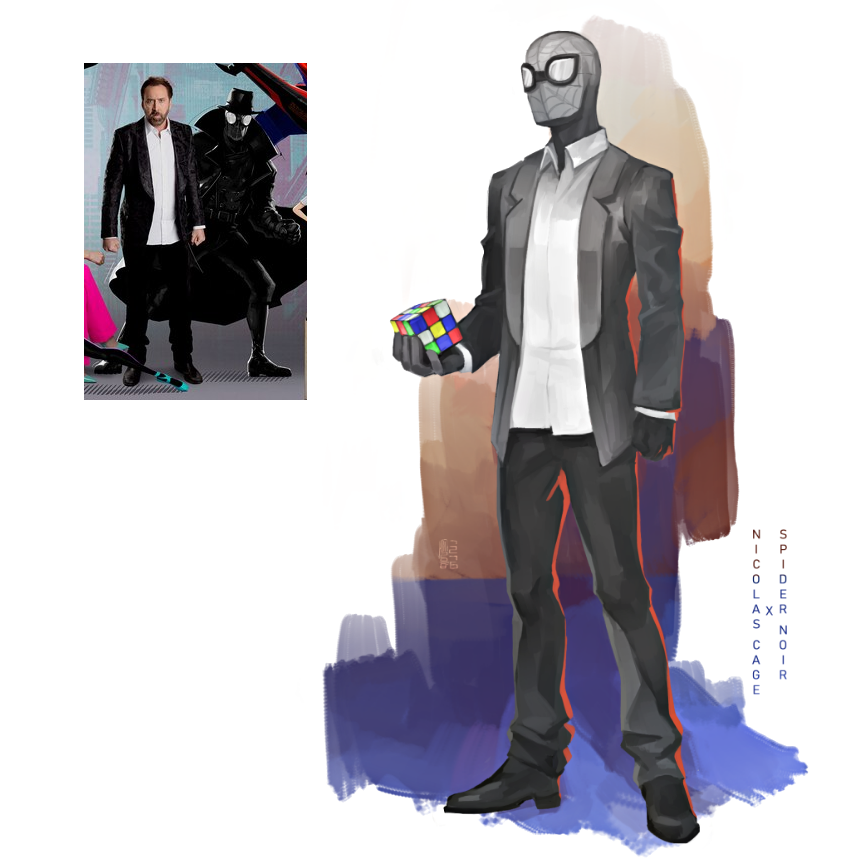 1boy black_gloves collared_shirt gloves holding marvel mask mimmolka nicolas_cage photo-referenced real_life rubik's_cube shirt shoes simple_background spider-man:_into_the_spider-verse spider-man_(series) spider-man_noir standing suit suit_jacket superhero voice_actor white_background