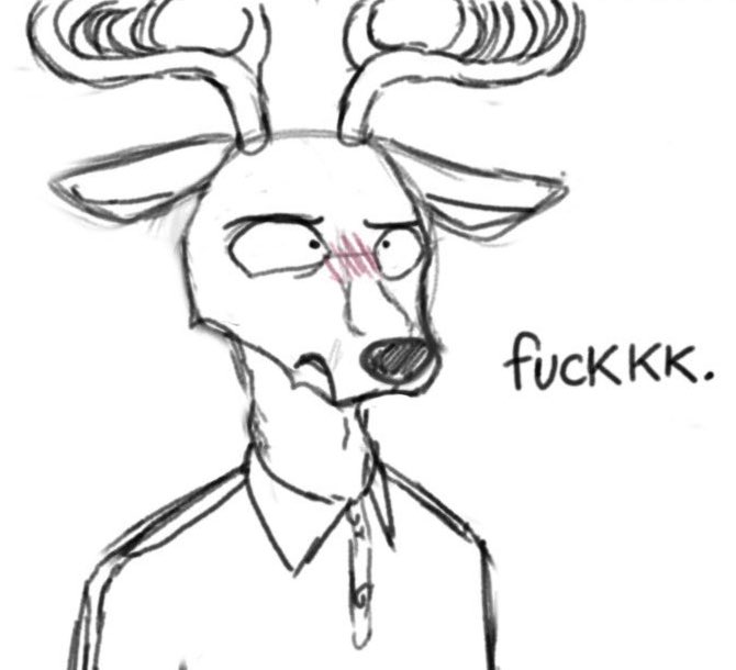 2019 3rd-party_edit adam's_apple anthro antlers aureldrawsstuff beastars black_nose blush cervine closed_frown clothing deer ears_down english_text frown headshot_portrait horn louis_(beastars) male mammal pivoted_ears polo_shirt portrait profanity pupils reaction_image red_deer restricted_palette shirt simple_background small_pupils solo text third-party_edit topwear white_background white_clothing white_eyes white_polo_shirt white_topwear