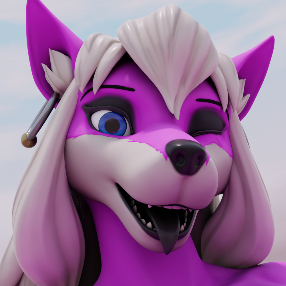 3d_(artwork) abstract_background anthro black_lips black_tongue blue_eyes canid canine canis coolboy01fa digital_media_(artwork) ear_piercing ear_ring ear_tuft female fur hair icon lips looking_at_viewer mammal piercing pink_body pink_fur ring_piercing solo tongue tongue_out tuft white_body white_fur white_hair wolf yuni_hermit