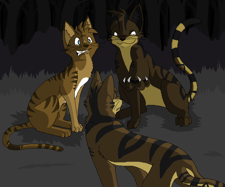 2010 aliasing ambiguous_gender black_body black_fur black_inner_ear_fluff black_nose black_pawpads black_whiskers blue_eyes bluekyokitty bramblestar_(warriors) brother_(lore) brothers_(lore) brown_body brown_fur brown_inner_ear_fluff cel_shading claws claws_out detailed_background digital_drawing_(artwork) digital_media_(artwork) digitigrade domestic_cat evil_grin father_(lore) father_and_child_(lore) father_and_son_(lore) felid feline felis feral forest fur grass group hawkfrost_(warriors) head_tuft inner_ear_fluff male_(lore) mammal narrowed_eyes night outside outstretched_arm parent_(lore) parent_and_child_(lore) parent_and_son_(lore) pawpads plant raised_tail sebdoggo shaded shrub sibling_(lore) sitting smile son_(lore) standing striped_body striped_fur stripes tabby_cat tail tan_body tan_fur teeth tigerstar_(warriors) tree trio tuft warriors_(cats) whiskers white_body white_claws white_fur yellow_eyes