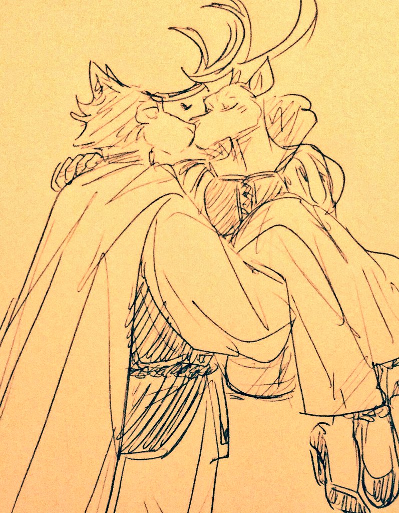 &lt;3 anthro beastars bridal_carry canid canine canis carrying clothing costume deer duo eyes_closed holding_partner kiss_on_lips kissing legoshi_(beastars) louis_(beastars) male male/male mammal wolf wuffinarts