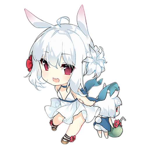 2girls :d ahoge animal_ears arm_behind_back artist_request blue_choker blue_dress blush brown_footwear chibi choker coconut_cup crossover djmax dress drinking_straw fairy_(girls'_frontline) flower flower_request full_body girls'_frontline hair_between_eyes hair_flower hair_ornament hand_on_own_arm looking_at_viewer multiple_girls official_art open_mouth rabbit_ears rabbit_tail red_eyes red_flower sandals short_hair simple_background slit_pupils smile standing standing_on_one_leg suee tail teeth third-party_source transparent_background upper_teeth_only white_dress white_flower white_hair |_|