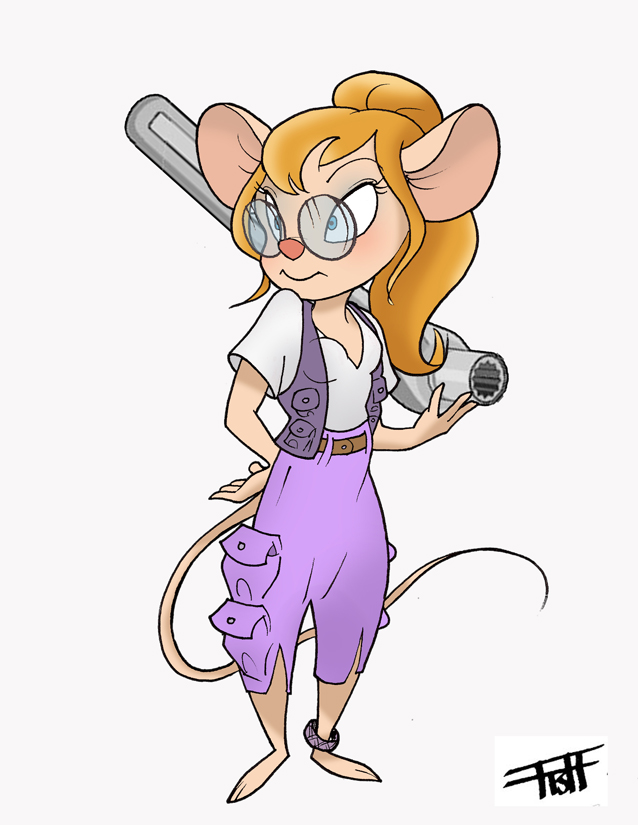 anthro blonde_hair breasts chip_'n_dale_rescue_rangers chris_fischer clothed clothing disney eyewear female fur gadget_hackwrench glasses hair mammal mouse murid murine open_clothing open_topwear open_vest pink_nose rodent socket_wrench solo tan_body tan_fur topwear vest
