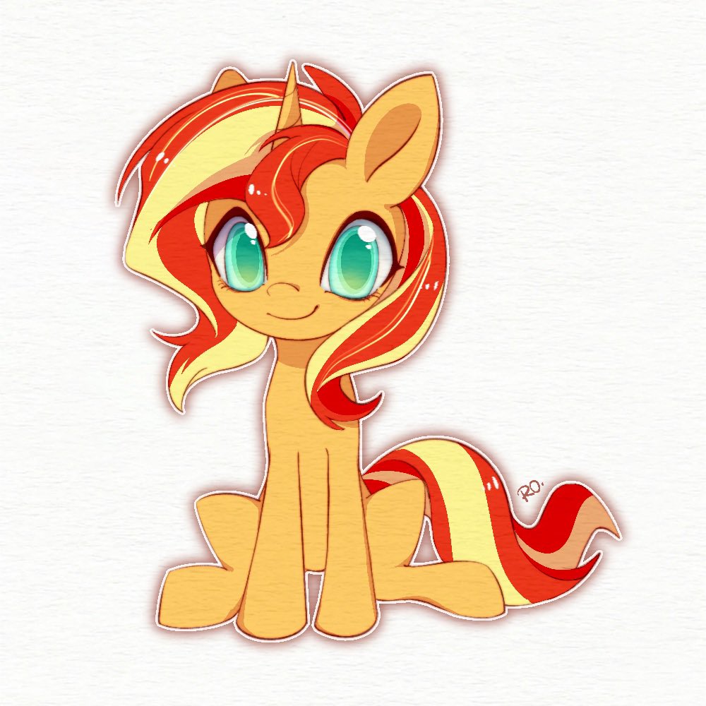 2022 blonde_hair digital_media_(artwork) equestria_girls equid equine eyelashes female feral green_eyes hair hasbro horn ling_ovo0127 mammal multicolored_hair my_little_pony red_hair red_tail signature simple_background sitting smile solo sunset_shimmer_(eg) tail two_tone_hair two_tone_tail unicorn unicorn_horn white_background yellow_tail