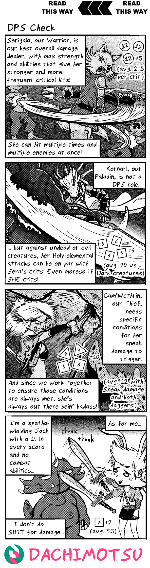 accessory ambiguous_gender animal_humanoid anthro armor big_breasts black_and_white blood bodily_fluids boots bottomwear breasts cam'wethrin canid canid_humanoid canine canine_humanoid cape cat_humanoid cheek_tuft clothing comic dachimotsu dagger dice dragon dragon_humanoid english_text facial_tuft felid felid_humanoid feline feline_humanoid female fingerless_gloves footwear gameplay_mechanics gloves gnoll goblin greataxe greatsword group hair_accessory handwear hi_res horn humanoid hyena kornari_vor_(dachimotsu) lagomorph lagomorph_humanoid legwear leporid_humanoid male mammal mammal_humanoid manga melee_weapon mono_(dachimotsu) monochrome monster multi_breast rabbit_humanoid right_to_left scarf screentone serigala_(dachimotsu) skirt spatha speech_bubble text thigh_boots thigh_highs tuft undead we're_a_party_and_you're_invited! weapon whiskers wolf_humanoid yonkoma zombie