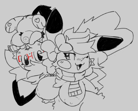 accessory breasts duo eyewear female female/female feral generation_1_pokemon generation_2_pokemon genitals glasses hair hair_accessory hand_on_breast mammal nintendo pichu pikachu pixelyteskunk pokemon pokemon_(species) pussy rodent scarf sketch sparkle_chu