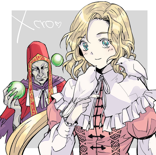 1boy 1girl bird blonde_hair blue_eyes castlevania castlevania:_rondo_of_blood character_request closed_mouth grel_(r6hgvu5) long_hair lowres maria_renard smile