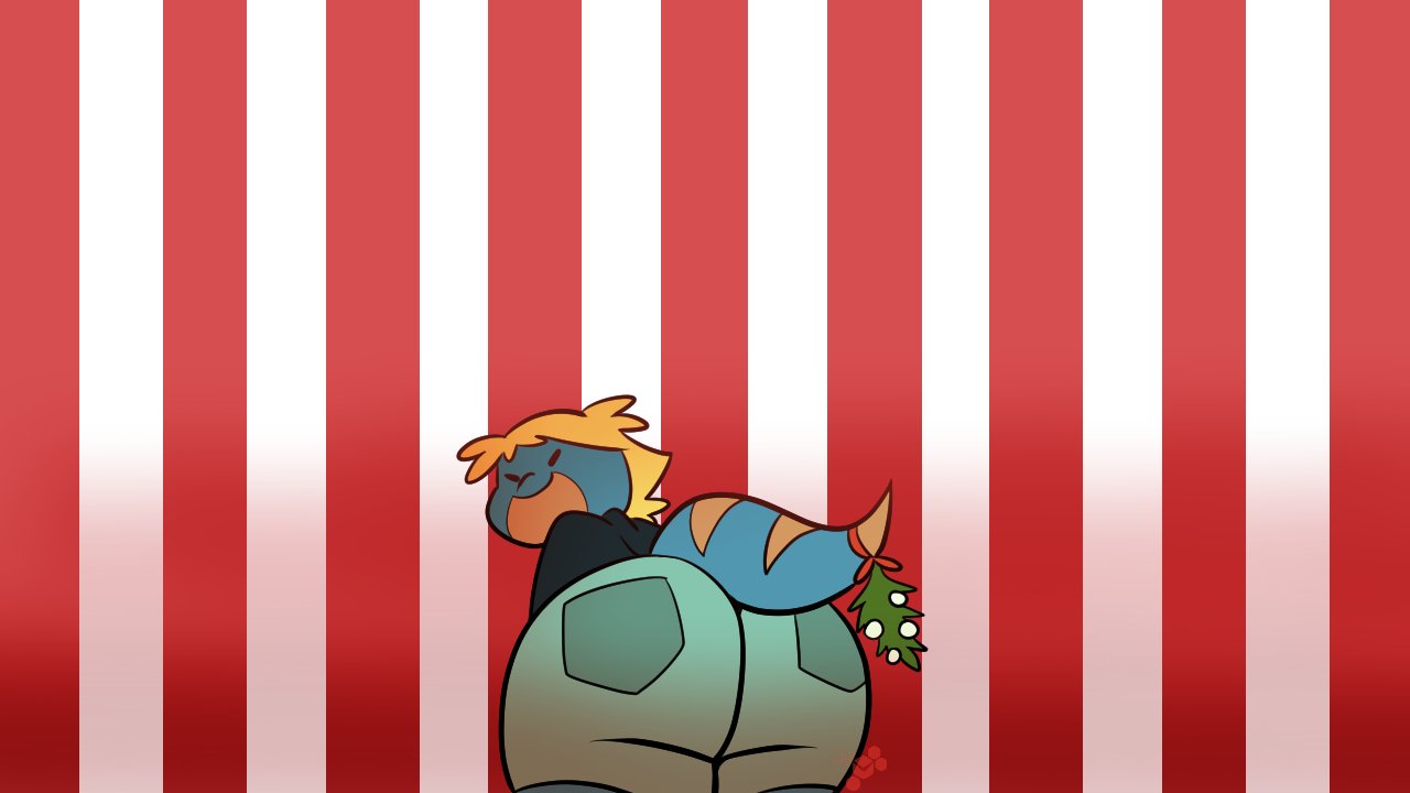 anthro big_butt blonde_hair blue_body bottomwear bree_(junk_planet) butt christmas clothing female hair holidays humanoid junk_planet lizard mistletoe plant potoobrigham presenting presenting_hindquarters rear_view reptile scalie shorts slightly_chubby solo tail wide_hips