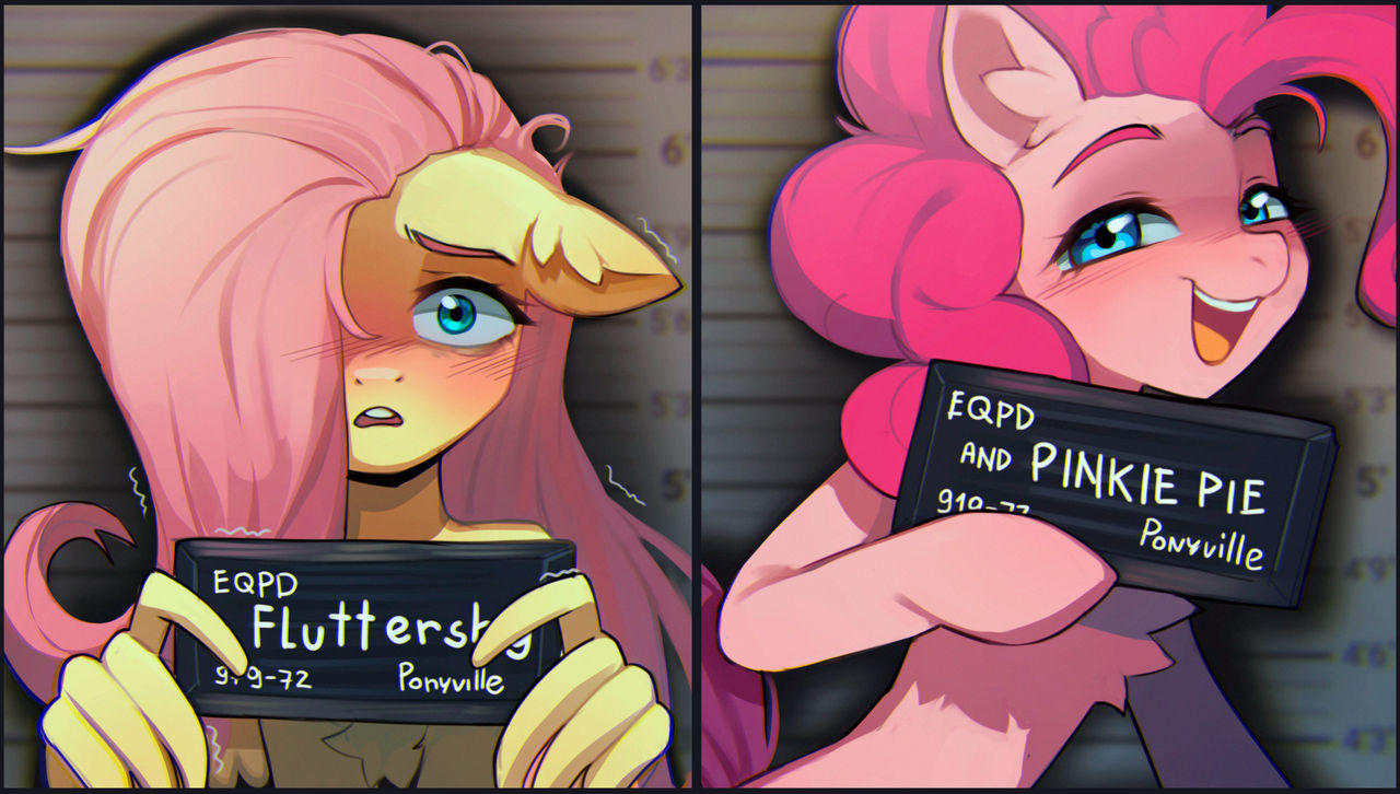 2023 astralblues barbie_and_ken_mugshot_meme blue_eyes blush chest_tuft digital_media_(artwork) duo ear_tuft earth_pony equid equine eyebrows eyelashes female feral fluttershy_(mlp) friendship_is_magic fur hair hasbro holding_object horse mammal mane meme mugshot my_little_pony open_mouth open_smile pegasus pink_body pink_fur pink_hair pink_mane pinkie_pie_(mlp) pony smile teeth tuft using_wings wing_hold wings yellow_body yellow_fur