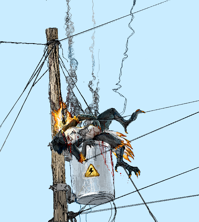 anthro digital_media_(artwork) fire gore jeffusherb male pixel_(artwork) power_lines solo wire