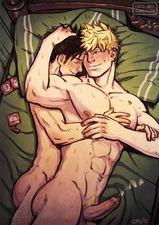 2boys anal bad_id bad_tumblr_id bara black_hair blonde_hair completely_nude condom condom_wrapper couple cris_art erection foreskin from_above girthy_penis hand_in_another's_hair hand_on_another's_arm hand_on_another's_chest hand_on_another's_head happy happy_sex heads_together hulkling leg_hair long_sideburns lying male_focus male_pubic_hair marvel multiple_boys nude on_bed on_side pectorals penis pubic_hair sex short_hair sideburns sideburns_stubble smile sweat thick_eyebrows toned toned_male turning_head very_sweaty wiccan yaoi