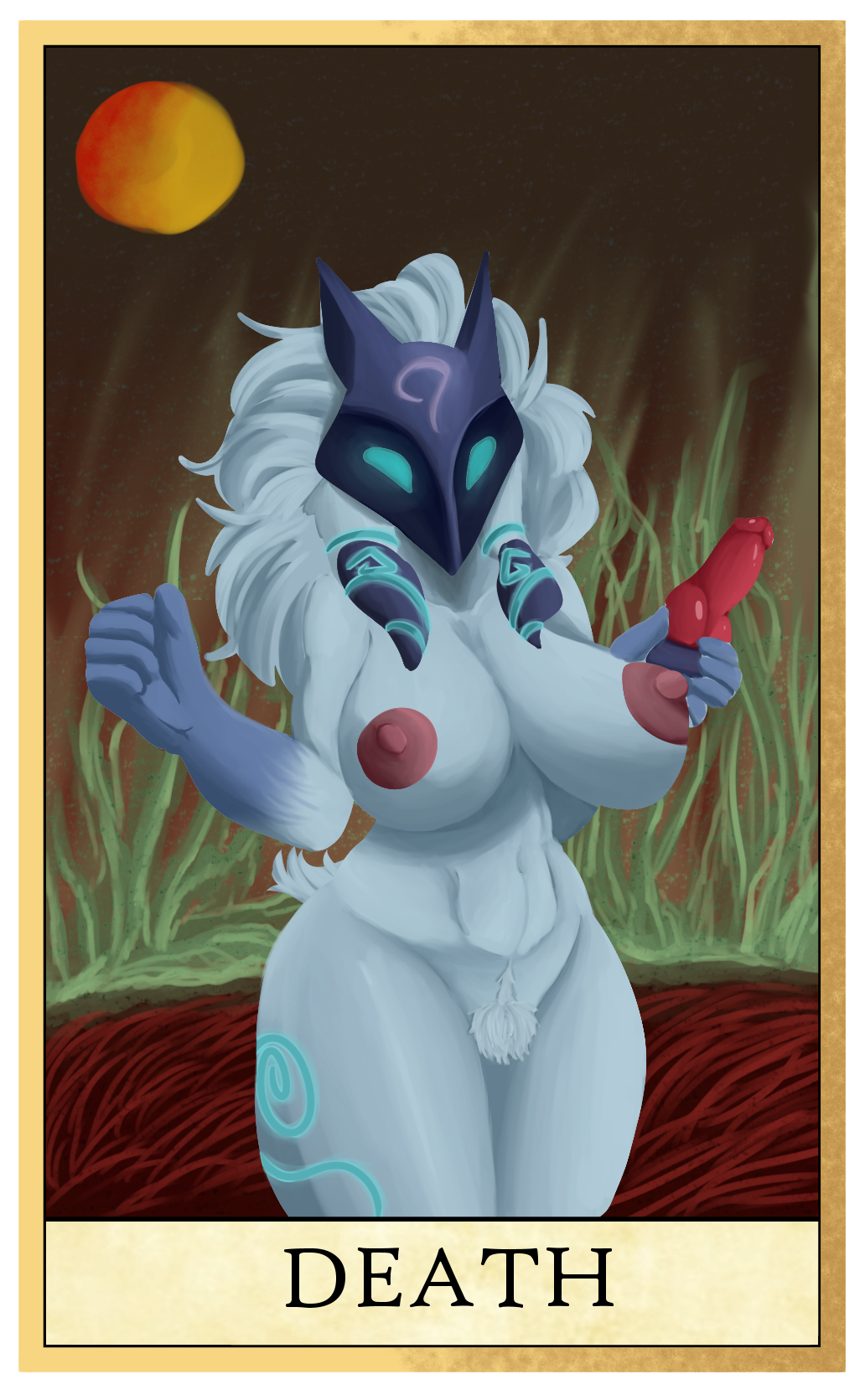 anthro bovid caprine card colored female hi_res kindred_(lol) league_of_legends lineless mammal maxim_theos pubes riot_games sheep solo tarot_card