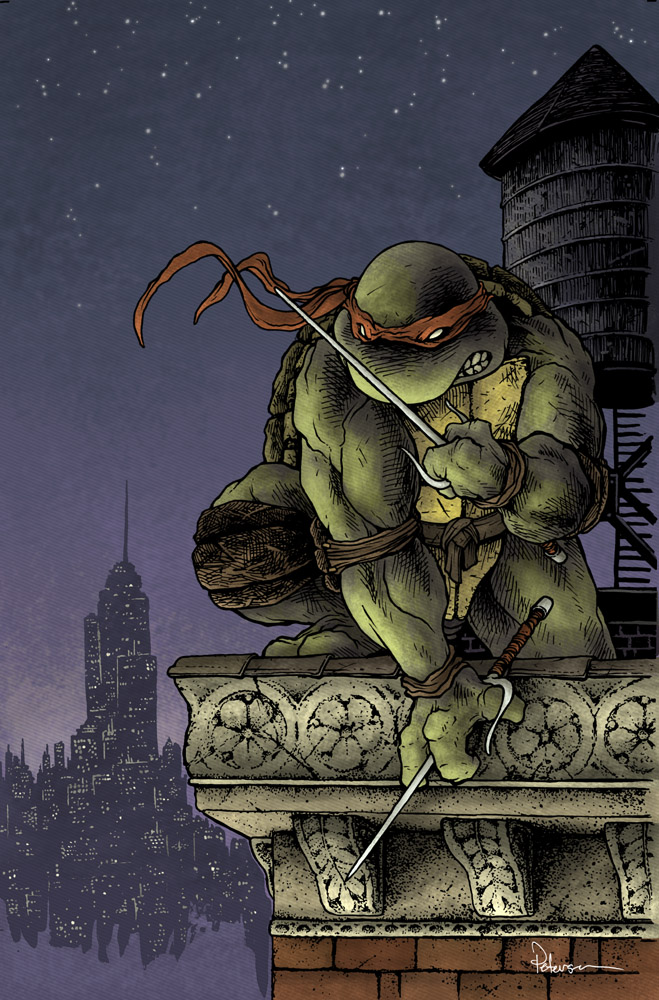 1boy cityscape comic_cover david_petersen english_commentary holding holding_weapon male_focus night night_sky ninja official_art on_roof outdoors raphael_(tmnt) red_mask sai_(weapon) sky solo star_(sky) starry_sky teenage_mutant_ninja_turtles teenage_mutant_ninja_turtles_(idw) turtle_boy weapon western_comics_(style)