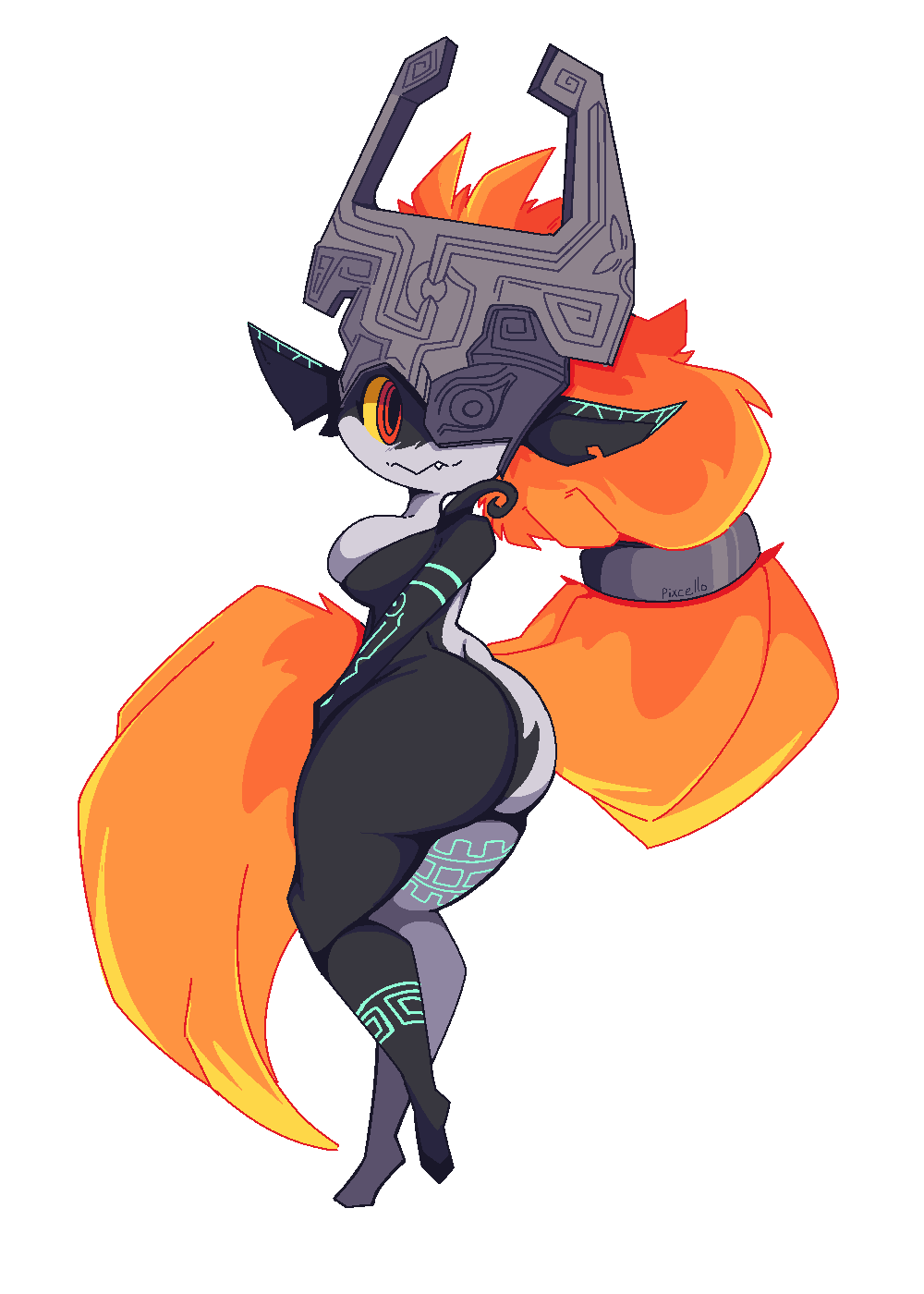 2021 artist_name big_breasts big_butt bottom_heavy breasts butt female fur hi_res huge_butt humanoid humanoid_pointy_ears looking_back midna mouth_closed nintendo not_furry one_eye_obstructed orange_body orange_fur pixcello red_eyes snaggle_tooth solo the_legend_of_zelda translucent twili twilight_princess yellow_sclera
