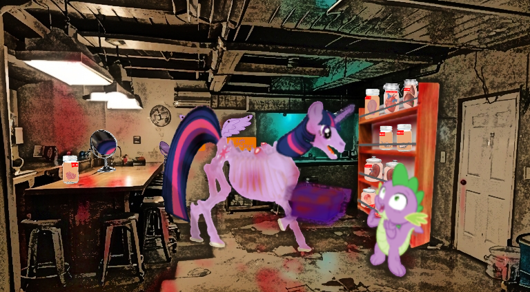 basement blood bodily_fluids dismemberment dragon equid equine feral friendship_is_magic gift gore hasbro horn horse immortality mad_scientist mammal my_little_pony noneyabiznes organs pony spike_(mlp) twilight_sparkle_(mlp) winged_unicorn wings