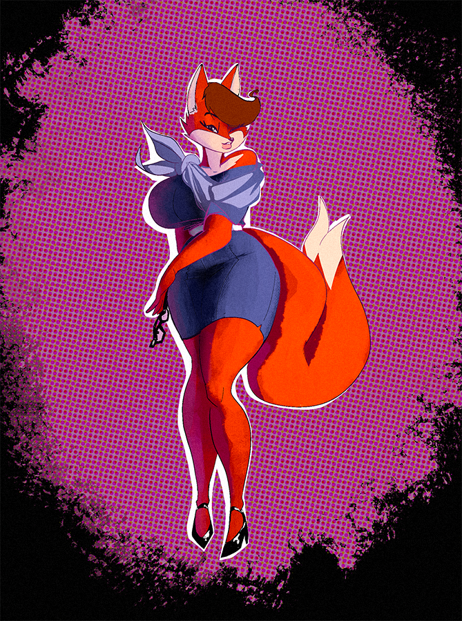 anthro big_breasts bigoldoinks breasts brown_hair business_attire canid canine curvy_figure female fox foxie_(foxie_group_pty_ltd) foxie_group_pty_ltd fur hair hourglass_figure mammal orange_body orange_fur solo thick_thighs wide_hips