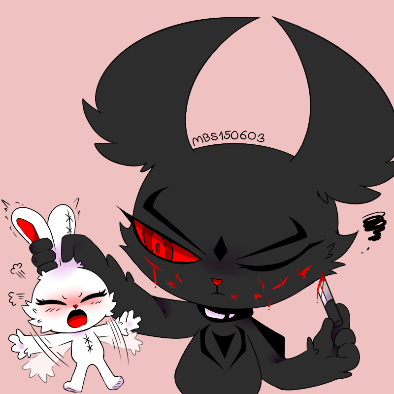 2018 2spot_studio anthro blood bloody_bunny bloody_bunny_(series) blush bodily_fluids dark_rabbit_(bloody_bunny) duo female grey_body holding_character holding_knife holding_object knife lagomorph leporid macro male mammal mbs150603 pink_background rabbit simple_background size_difference tagme white_body