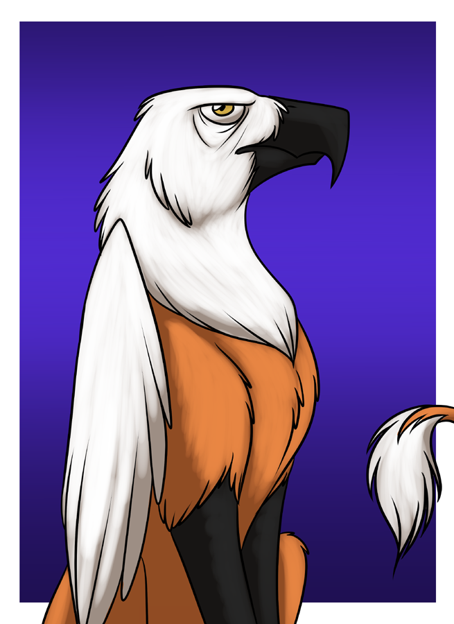 avian beak black_beak border brown_body feathered_wings feathers feral foxenawolf goldfur's_cogsverse gradient_background gryphon male mythological_avian mythology scuted_arms scutes simple_background solo tail tail_tuft tuft warfist_bloodfeather white_border wings yellow_eyes