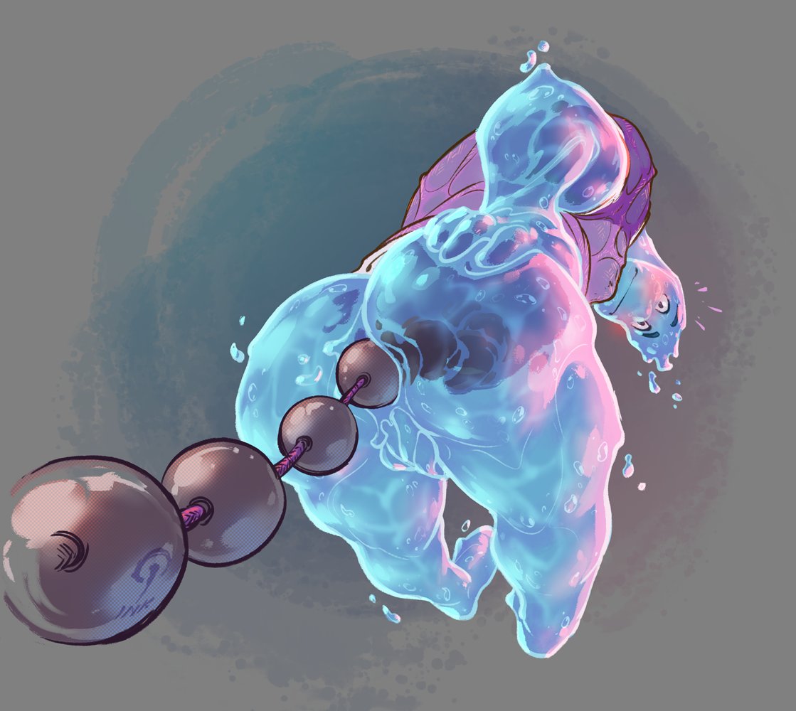 anal anal_beads anal_beads_in_ass anal_penetration backsack balls blue_body bottomless butt clothed clothing digital_media_(artwork) disney elemental_(pixar) elemental_creature elemental_humanoid genitals humanoid ink_(artist) looking_back male not_furry object_in_ass penetration pixar sex_toy sex_toy_in_ass sex_toy_insertion shirt simple_background solo topwear wade_ripple water water_creature water_humanoid