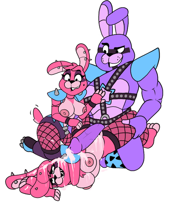 animatronic anthro big_breasts big_penis bodily_fluids bonnet breasts clothed clothing cum cum_covered digital_media_(artwork) ejaculation female five_nights_at_freddy's freddy_in_space_3 genital_fluids genitals glamrock_bonnet_(fnaf) glamrock_bonnie_(fnaf) group headgear headwear humanoid lagomorph legwear leporid machine male male/female mammal messy nude partially_clothed penis pericings rabbit robot scottgames shoulder_pads stockings trio windstand