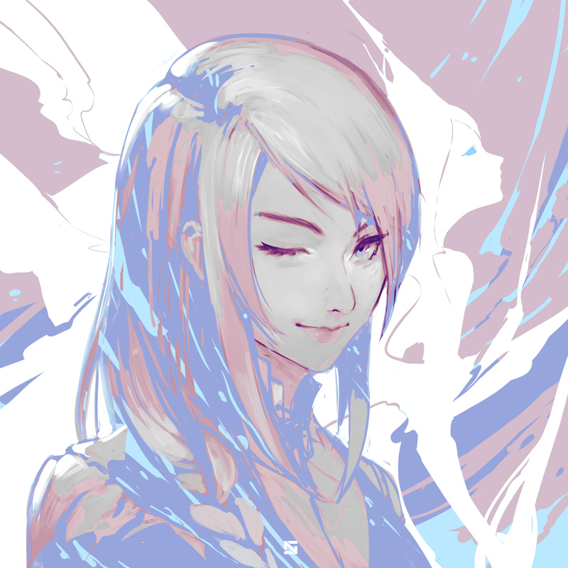 1girl braid final_fantasy final_fantasy_xvi jill_warrick limited_palette long_hair looking_at_viewer monochrome neck_ribbon nikusenpai ribbon shiva_(final_fantasy) single_braid smile solo upper_body