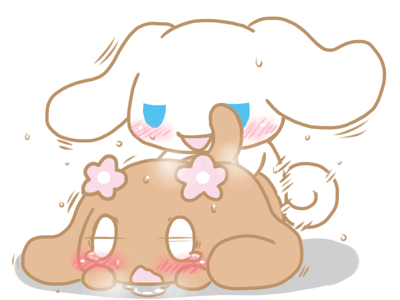 anthro blue_eyes blush bodily_fluids canid canine canis cinnamon_(cinnamoroll) cinnamoroll crying doggy_style_position doggystyle domestic_dog duo enigi09 eyes_closed female from_behind_position hello_kitty_(series) intraspecies male male/female mammal mocha_(cinnamoroll) motion_lines open_mouth sanrio sex sweat tagme tears