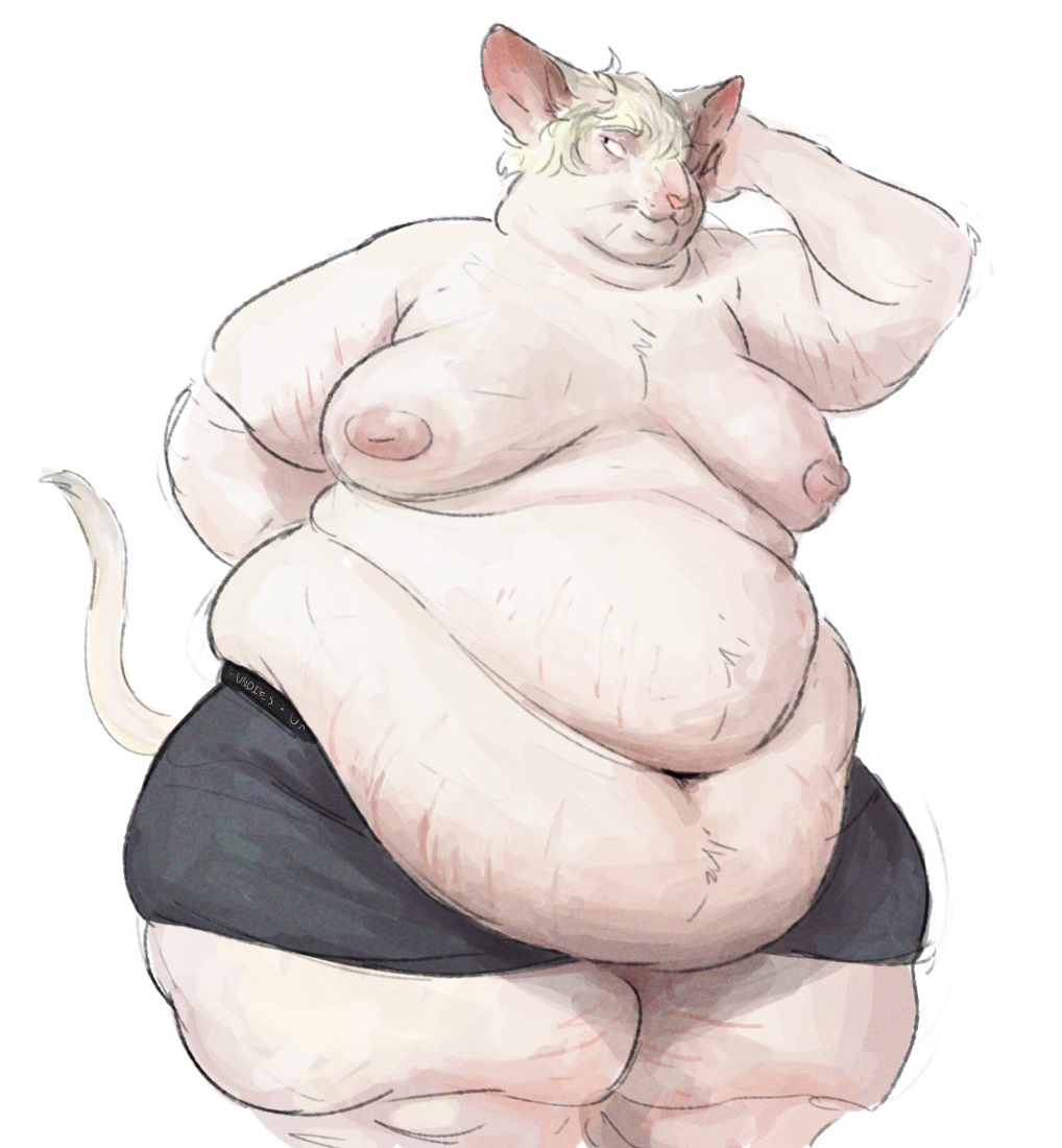 2021 anthro awkward belly belly_overhang big_belly blonde_hair briefs briefs_only cettus clothed clothing domestic_cat english_text felid feline felis fur hair hairless hairless_cat hakon_brandvold hand_behind_back hand_behind_head male mammal moobs nipples obese obese_anthro obese_male overweight overweight_anthro overweight_male partially_clothed peterbald simple_background solo standing stretch_marks text thick_thighs topless underwear underwear_only white_background white_body white_fur