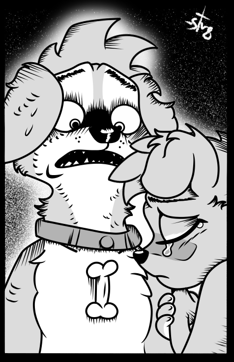 anthro bodily_fluids bone borba canid canine canis collar comic crying domestic_dog duo edited_screencap female housepets! looking_down male male/female mammal peanut_butter_(housepets!) pomeranian sad shocked spitz str8aura-no-not-that-one sweat tarot_(housepets!) tears third-party_edit webcomic