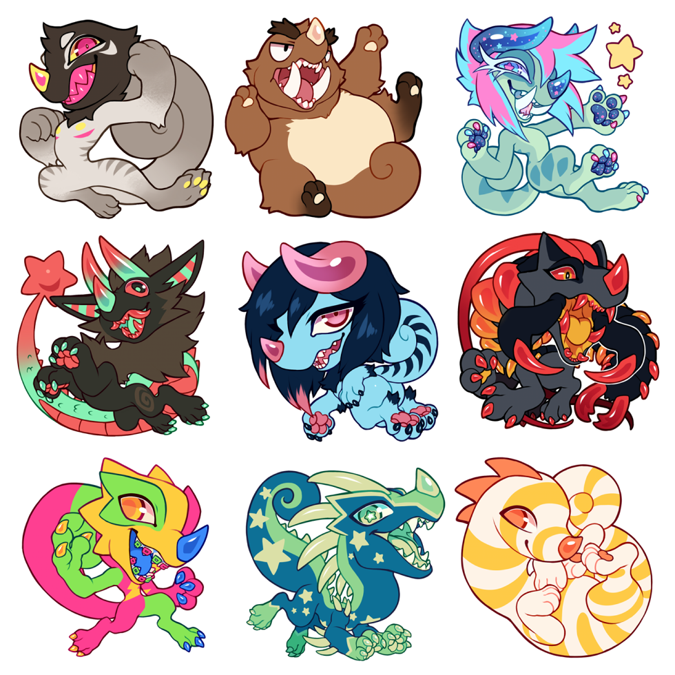 ambiguous_gender anthro butt chimereon dragon feral group horn paws seelnose sticker tail
